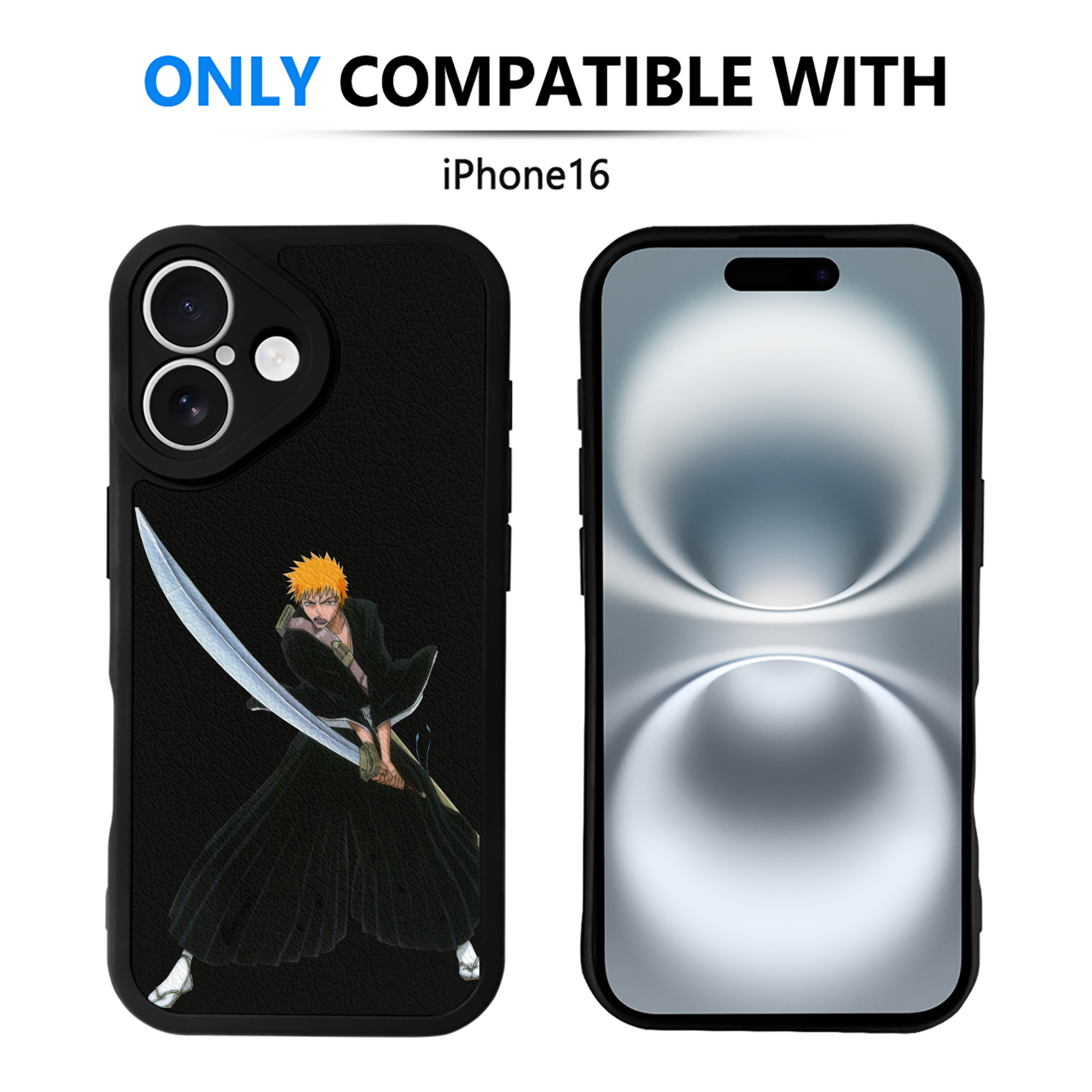 （画像用） ブリーチ 黒崎一護（くろさき いちご）BLEACH Kurosaki Ichigo 【iPhone 16シリーズ対応】シリコンスマホケース（レザー調） 材質：シリコン
